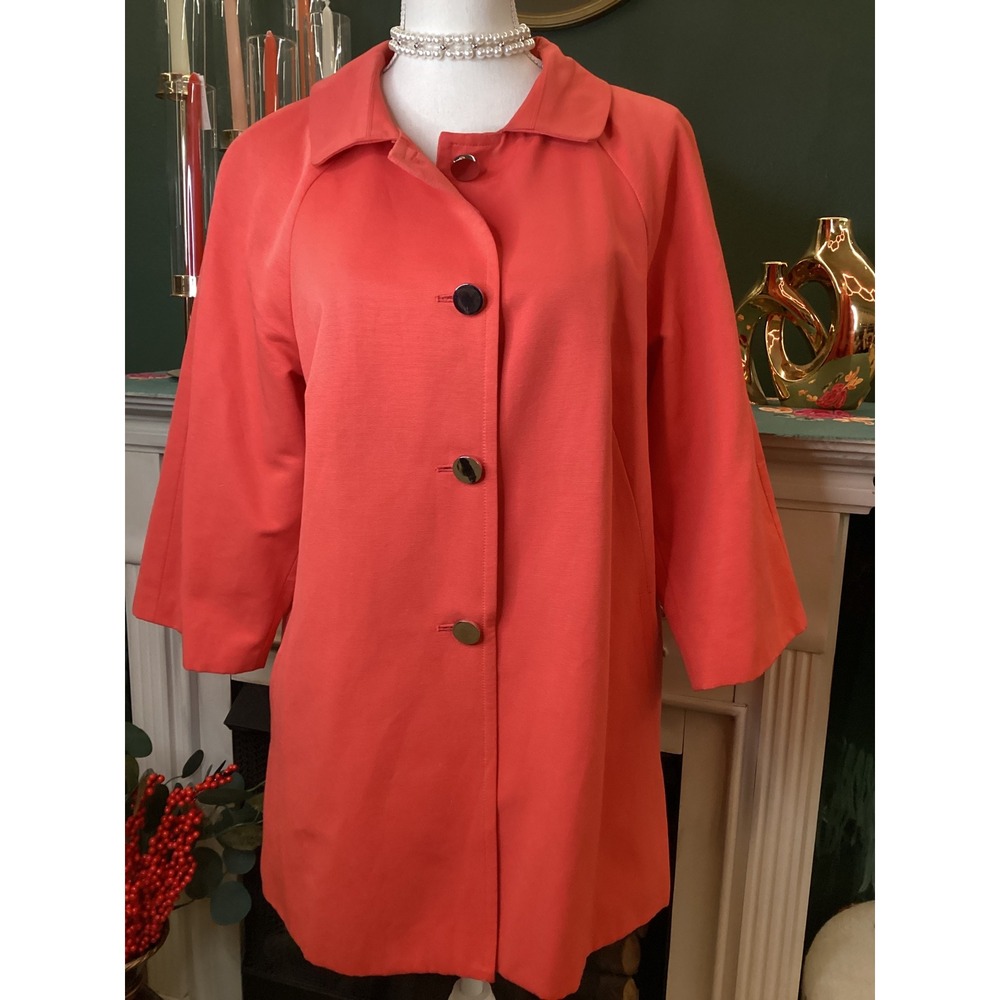 Rafaella Women's Coral Orange Button Front Lightweight Trench Coat Jacket Size L